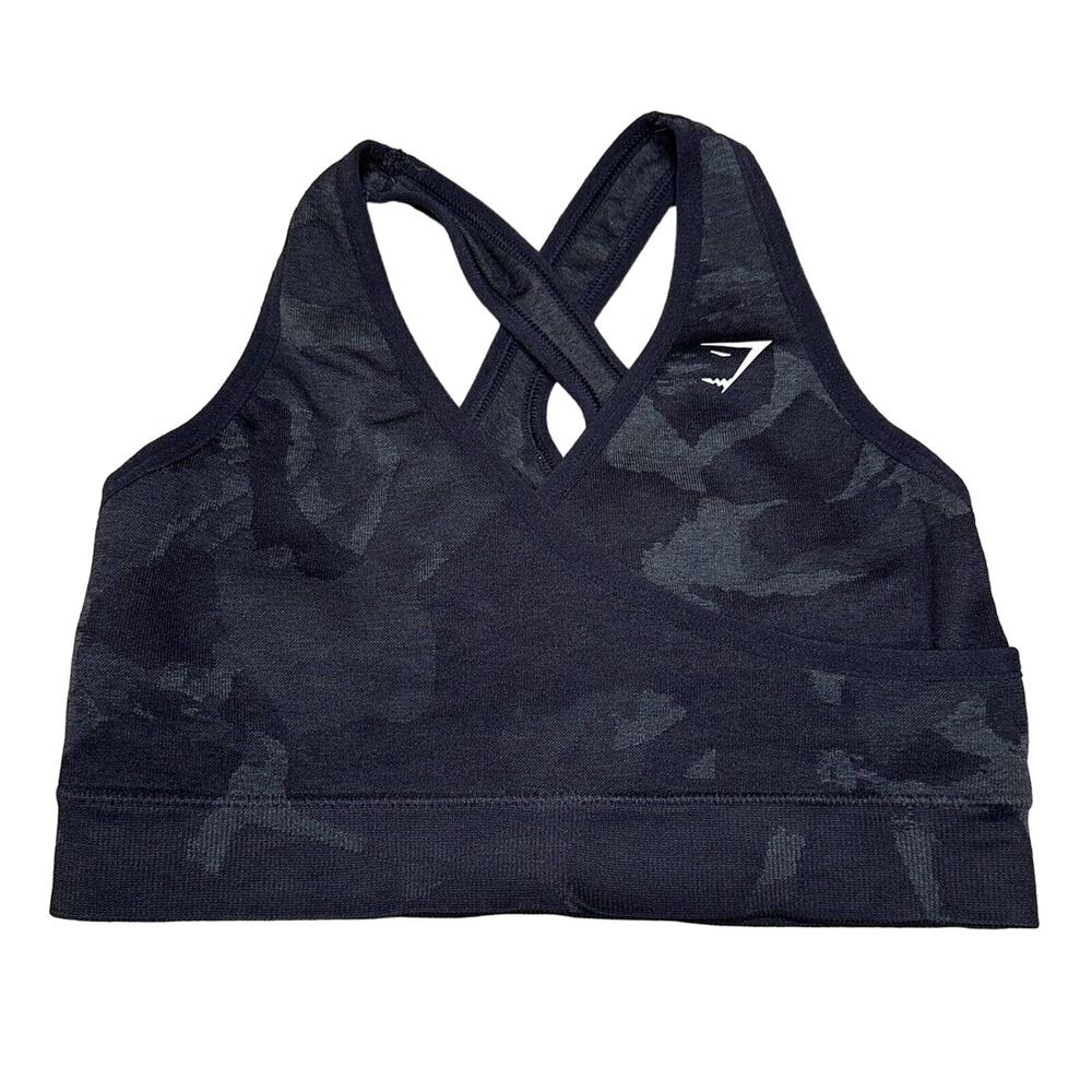 Gymshark Adapt Camo Seamless Sports Bra Womens Small Black Gray No Pads Athletic